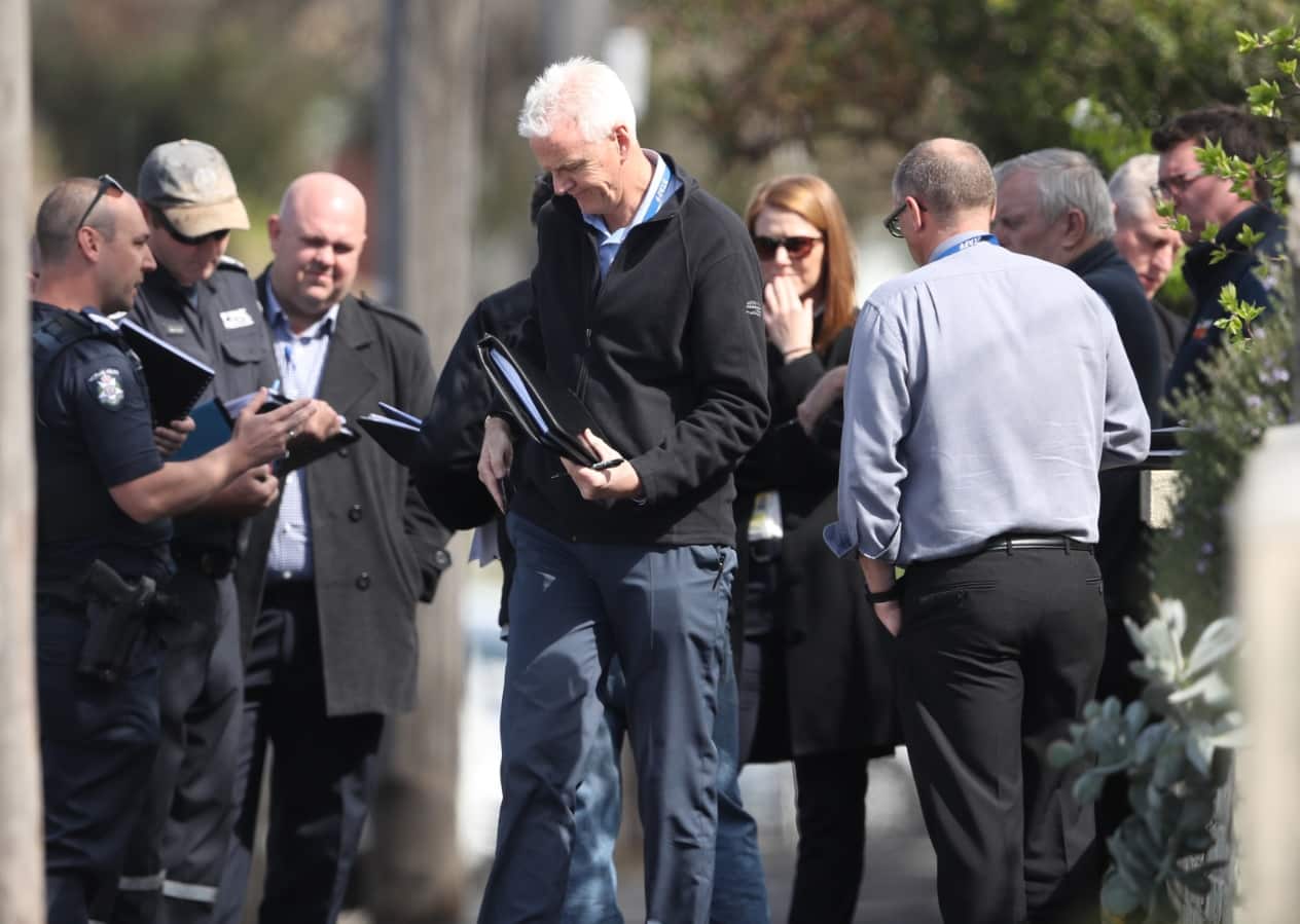 Police forensics examine the scene of a house fire in Geelong, Melbourne, Thursday, September 13, 2018.
