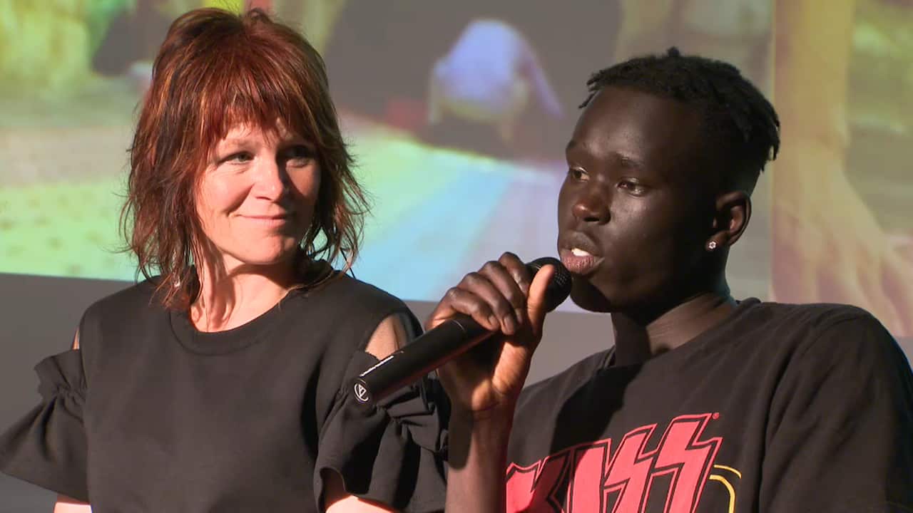 Sebit Gurech speaks to the audience about his experience as a young African Australian.