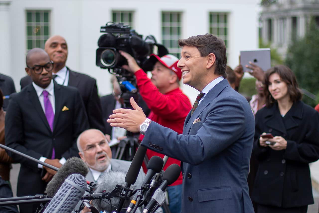 White House deputy press secretary Hogan Gidley addresses Mr Trump's "lynching" comments outside the White House. 