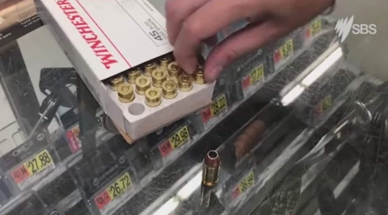 SBS reporter Meggie Palmer being shown hollow point bullets (SBS)