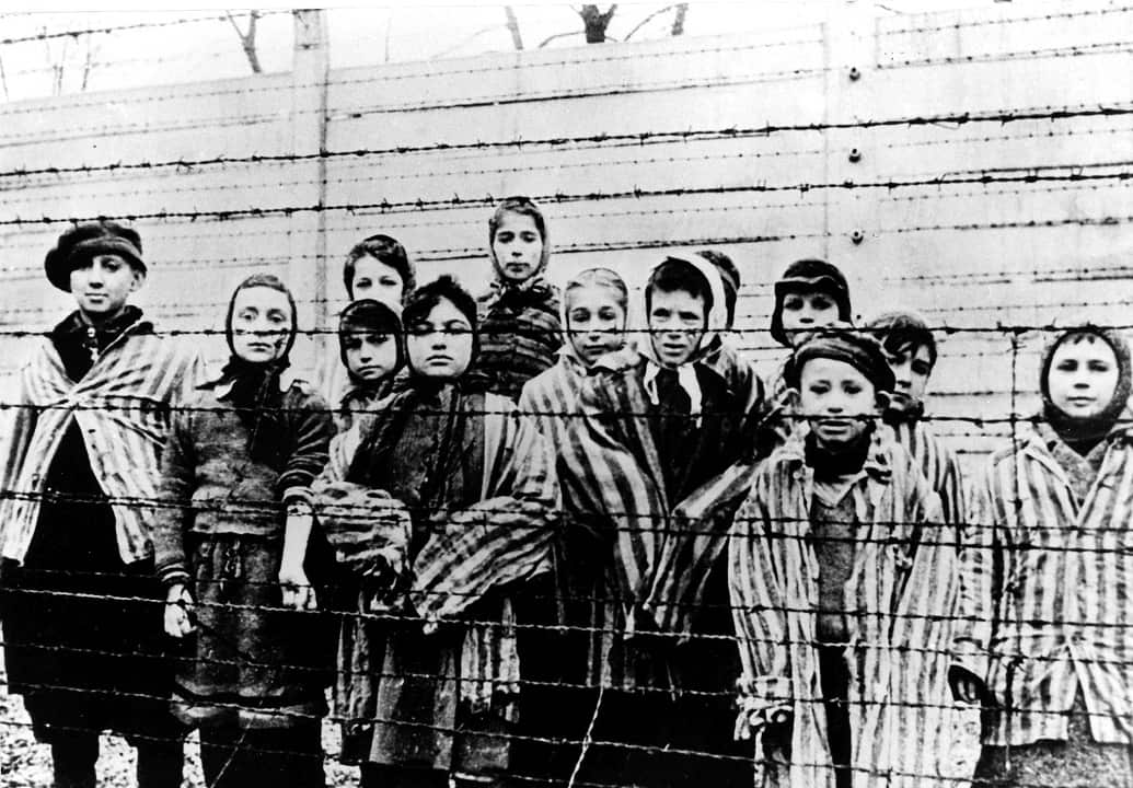 Children in 1945 at Oswiecim (Auschwitz) Nazi concentration camp. After the Holocaust the push for a Jewish state intensified. 