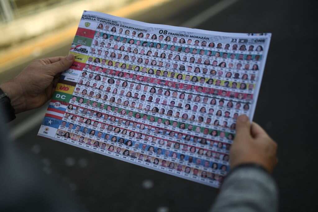 View of a ballot at a polling station during general elections, in Tegucigalpa, on 28 November, 2021. 