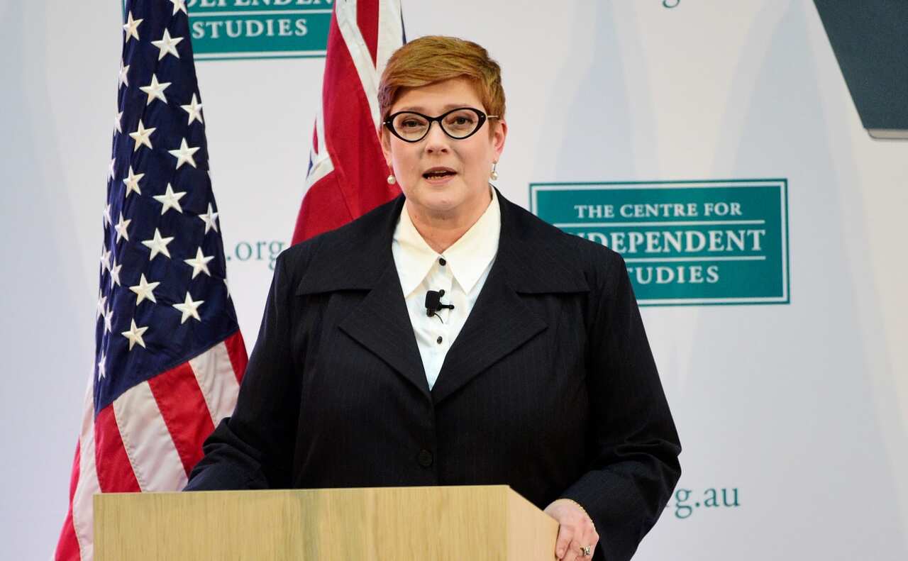 Australian Minister for Foreign Affairs and Women Senator Marise Payne is seen during a remarks session with US Secretary of State Mike Pompeo 