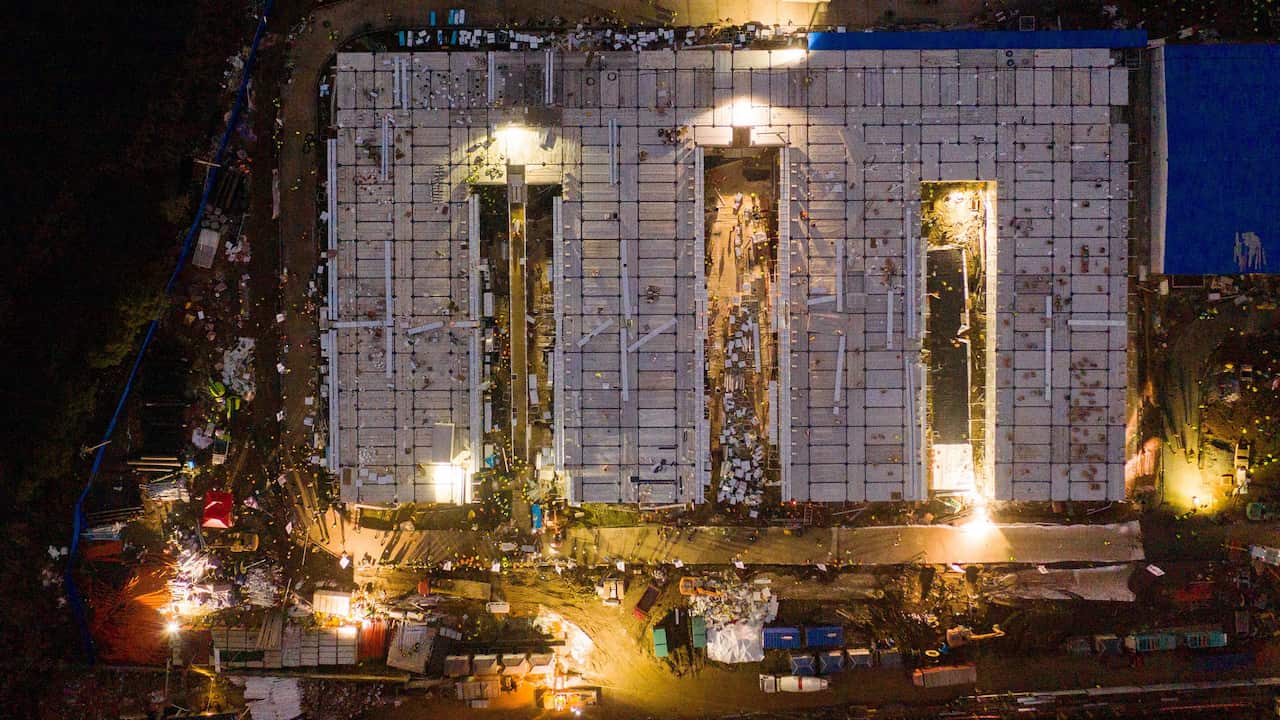 An aerial view shows the completed site of the Huoshenshan (Fire God Mountain) Hospital in Wuhan, Hubei Province, China.