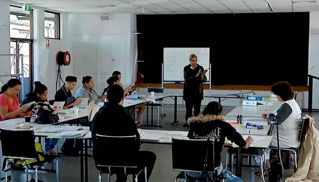 Aunty Beryl teaching her hospitality students.