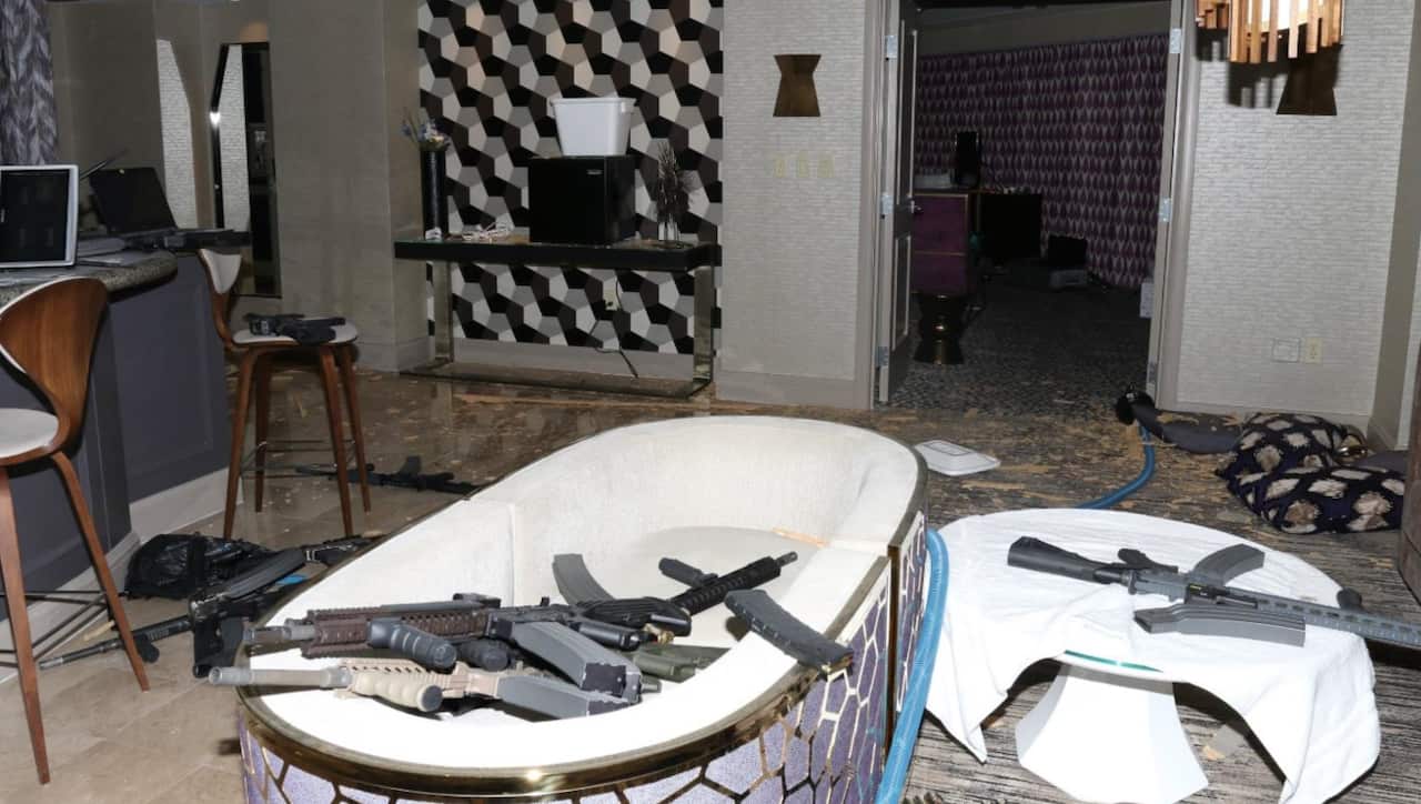  A handout photo made available by the Las Vegas Metropolitan Police Department on 20 January 2018 showing the view from the sitting area of room 32-135