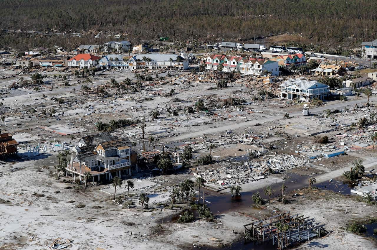 This photo shows devastation from Hurricane Michael in this aerial photo over Mexico Beach.