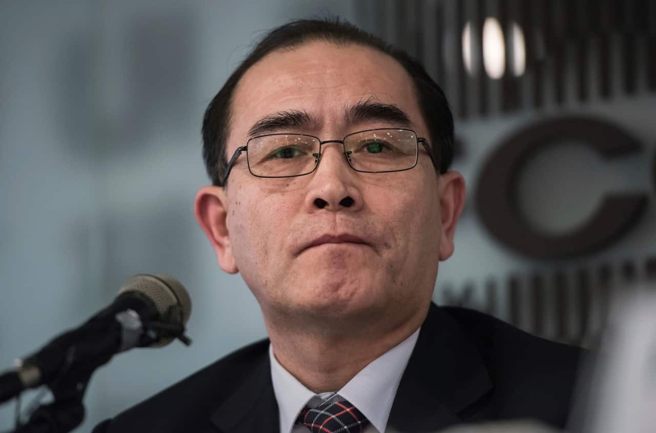 Former North Korean deputy ambassador to the UK, Thae Yong Ho speaks with media at the Foreign Correspondents Club in Seoul, South Korea, Jan. 25 (AAP)
