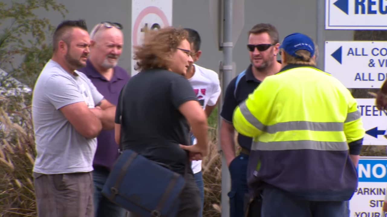 Workers outside the Huggies factory in Sydney