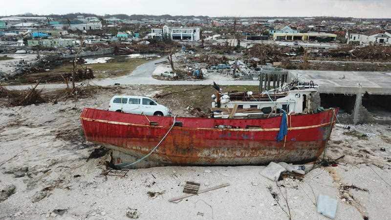 A boat sits grounded in the aftermath of Hurricane Doria.