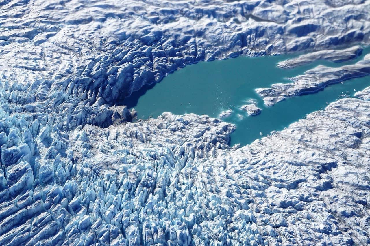 Ice photographed in May near Kangerlussuaq, Greenland, as part of Operation IceBridge, a NASA program.