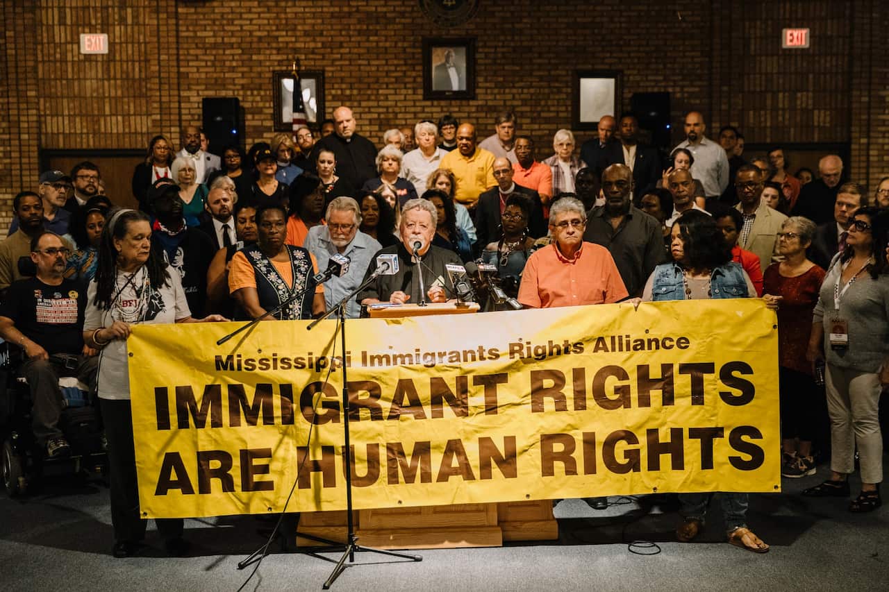 A news conference, organized by the Mississippi Immigrant Rights Alliance in Jackson, Miss., discussed immigration raids that took place across the state.