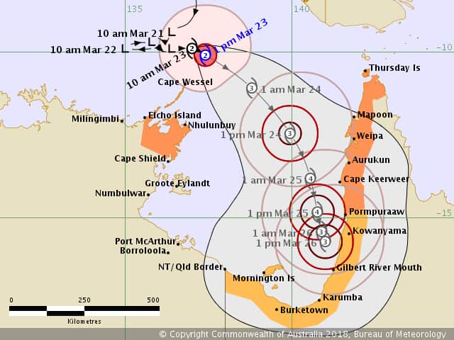 Tropical Cyclone Nora at at 1:54 pm ACST pm Friday 23 March.