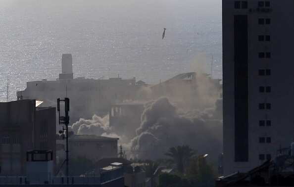 A bomb drops from an Israeli fighter over Gaza City, Gaza.