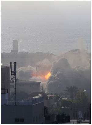 A building is gutted by an explosion during the attack.