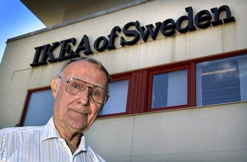Ingvar Kamprad, founder of Swedish multinational furniture retailer IKEA, stands outside the company's head office in Almhult, Sweden. 
