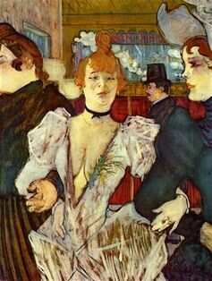 Toulouse Lautrec’s La Goulue arriving at the Moulin Rouge with two women.