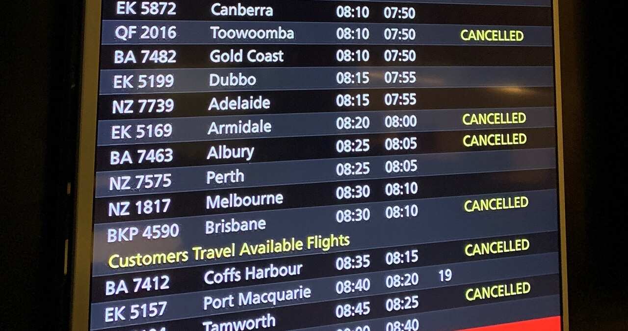 Cancelled flights at Sydney Airport.