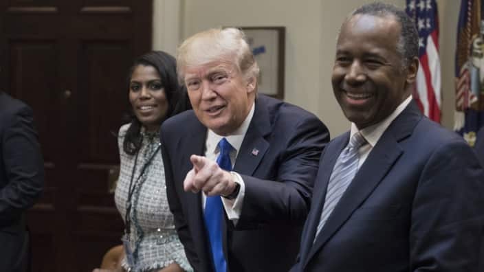 President Donald Trump holds an African American History Month listening session with Ben Carson and Omarosa Manigault Newman.