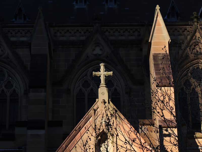 A cross on the exterior of St Mary's Cathedral