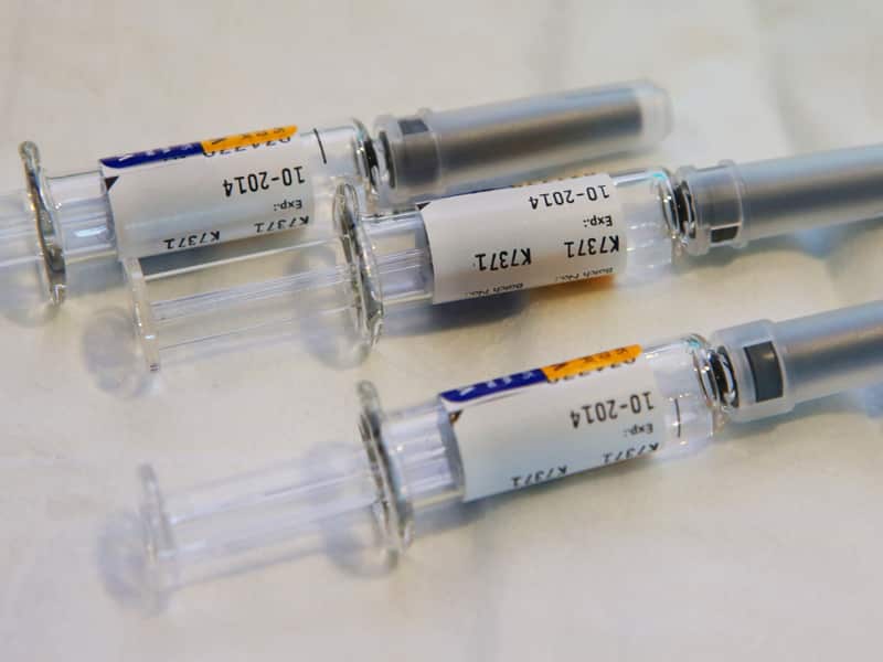 Flu vaccine needles at a clinic