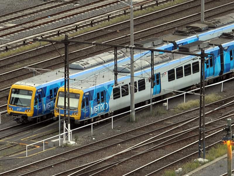 Metro and V-Line trains transit Southern Cross Station in Melbourne
