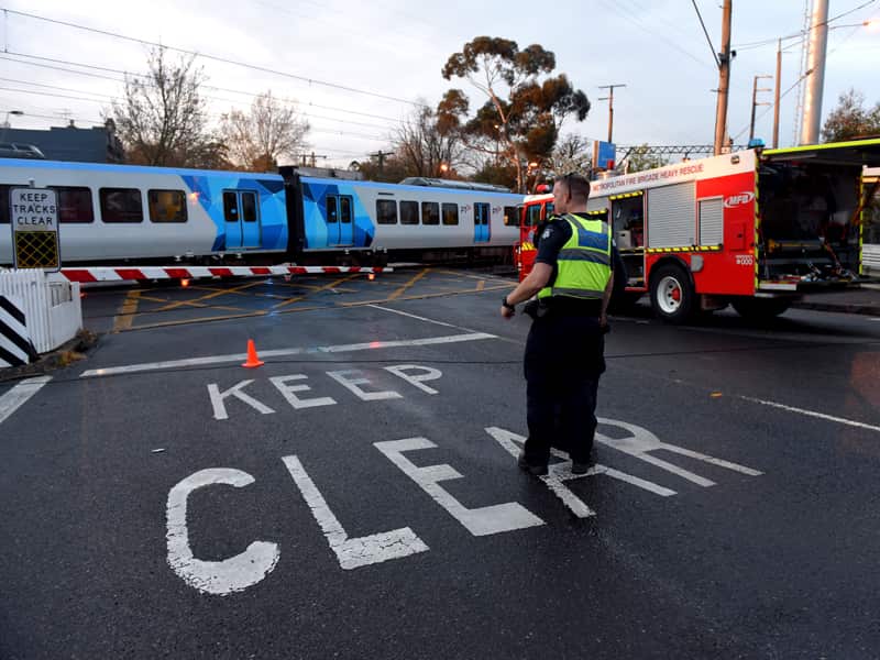 The train which hit a car on a level crossing at Surrey Hills Station