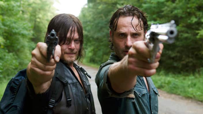 Andrew Lincoln as Rick and Norman Reedus as Daryl