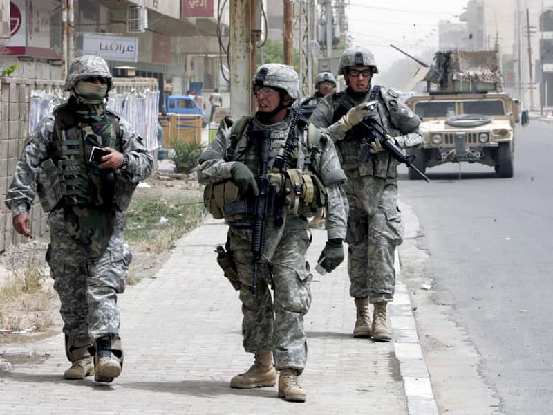 US troops patrolling in the streets of Baghdad