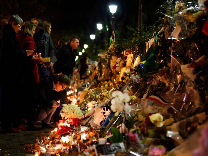 Tributes at the memorial near the Bataclan theatre in Paris