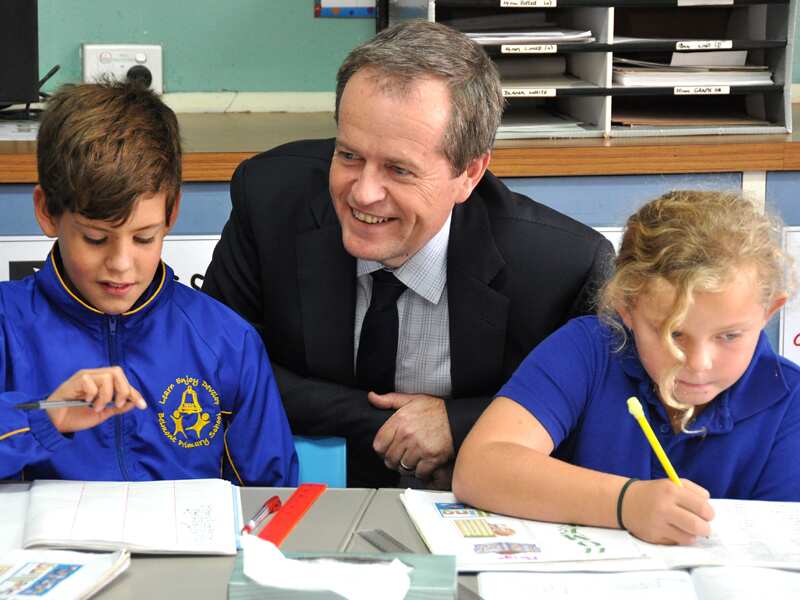 Opposition leader Bill Shorten at a primary school