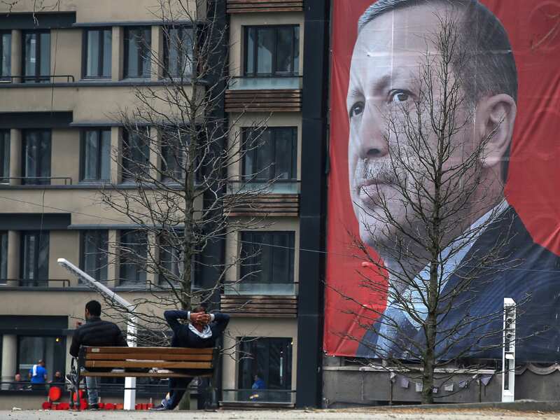 A billboard with an image of Turkey's President Recep Tayyip