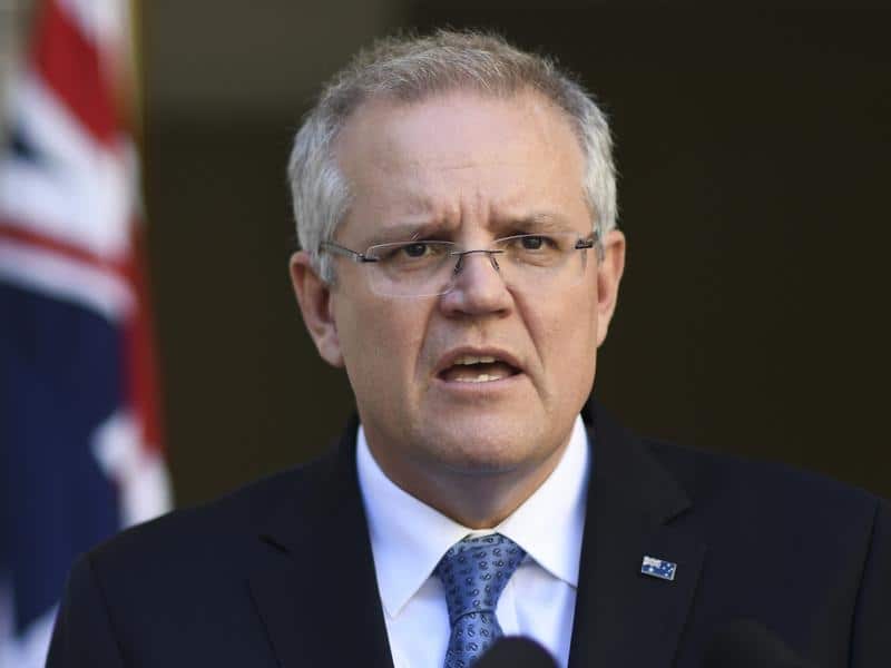 Australian Prime Minister Scott Morrison speaks to the media.