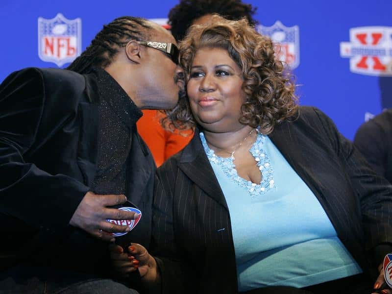 A file image of Stevie Wonder and Aretha Franklin