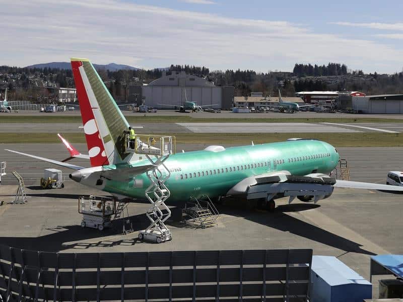 A  Boeing 737 MAX 8 at the airport in Renton