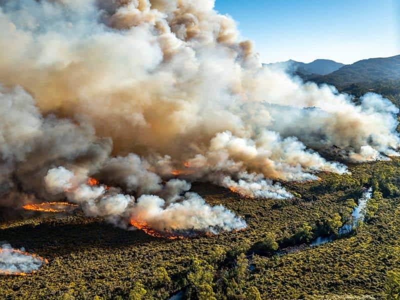 A large bushfire burning in Tasmania.