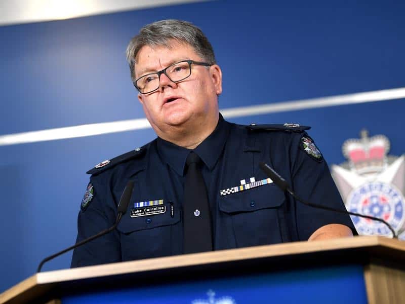 Victoria Police Assistant Commissioner Luke Cornelius speaks.