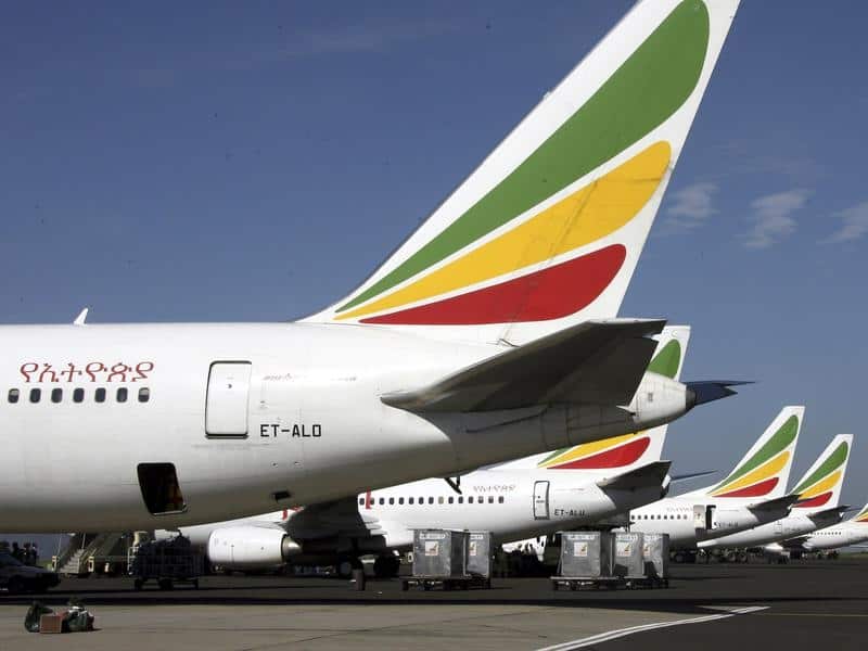 Ethiopian Airlines planes at Addis Ababa airport in Ethiopia.