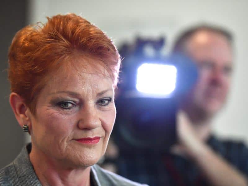 Pauline Hanson at a press conference at Parliament House.