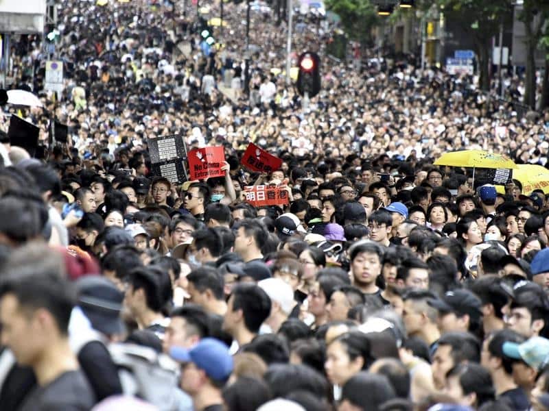 Tens of thousands of protesters in Hong Kong.