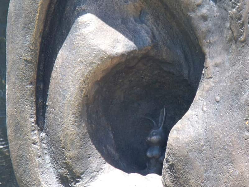 A rabbit sculpted into a statue of Nelson Mandela.