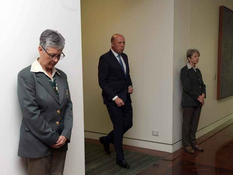 Peter Dutton departs the Liberal party room meeting.