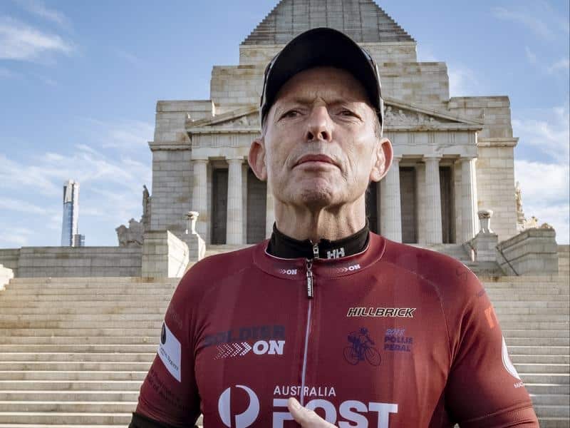 Tony Abbott at the start of the annual Pollie Pedal on Sunday.