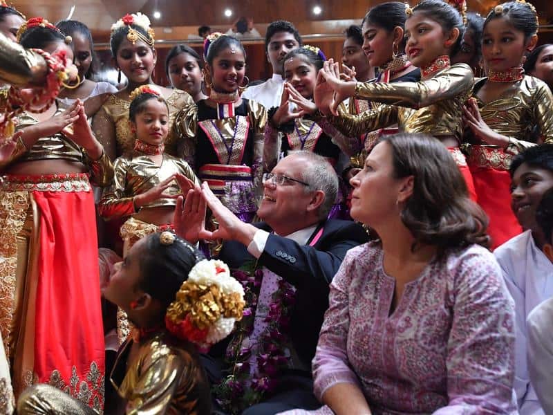 Scott and Jenny Morrison visit a Sri Lankan temple in Melbourne.