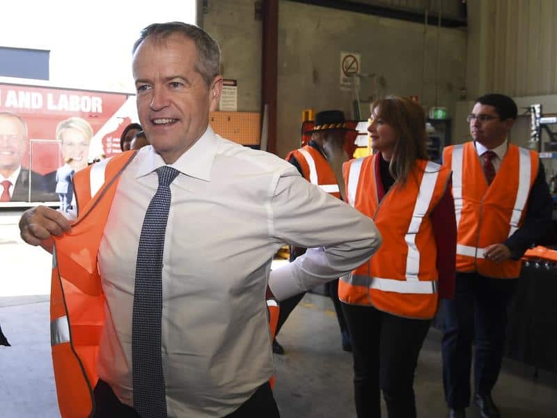 Bill Shorten during his visit to Volgren Bus Manufacturing in Perth