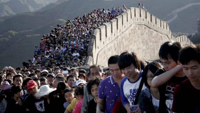 People gathering on the Great Wall outside Beijing