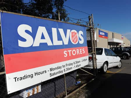 A sign for the Salvos stores
