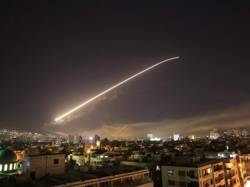 US air strikes on Syria lit up the Damascus sky.