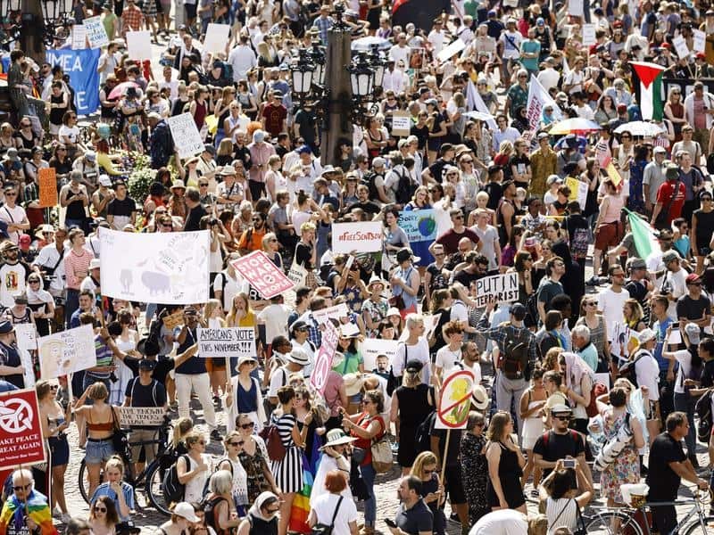 People protest in the streets of Helsinki