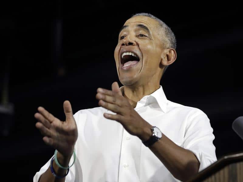 Former US President Barack Obama at a campaign rally in Miami.